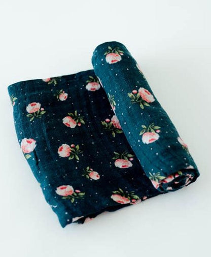 Little Unicorn Cotton Muslin Swaddle - Midnight Rose - UB0180