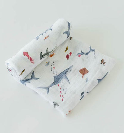 Little Unicorn Cotton Muslin Swaddle - Shark - UB0171