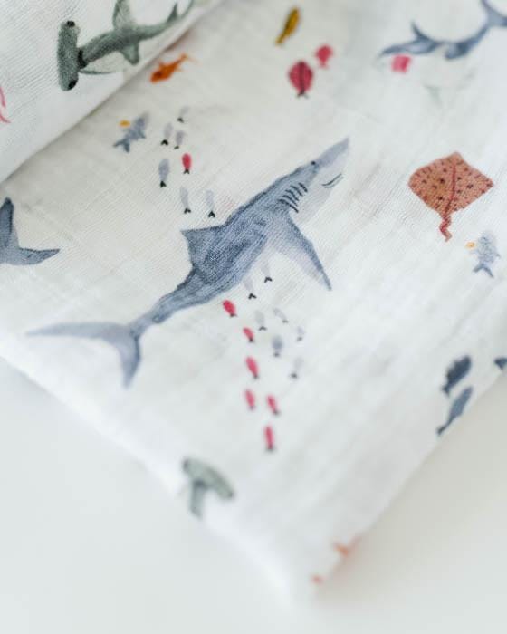 Little Unicorn Cotton Muslin Swaddle - Shark - UB0171