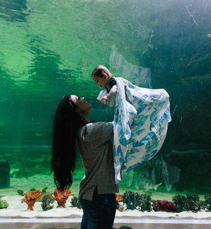 Little Unicorn Cotton Muslin Swaddle - Surf - UB0177