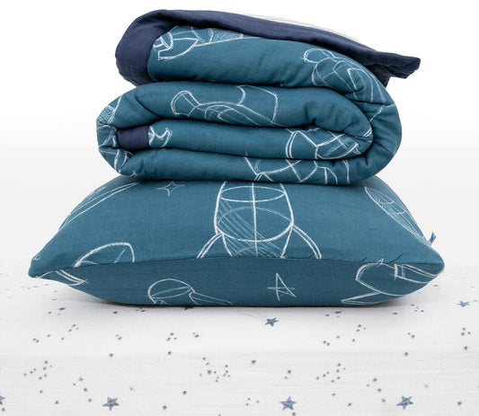 Little Unicorn Cotton Muslin Toddler Bedding 3 Piece Set - Blast Off - UB3005