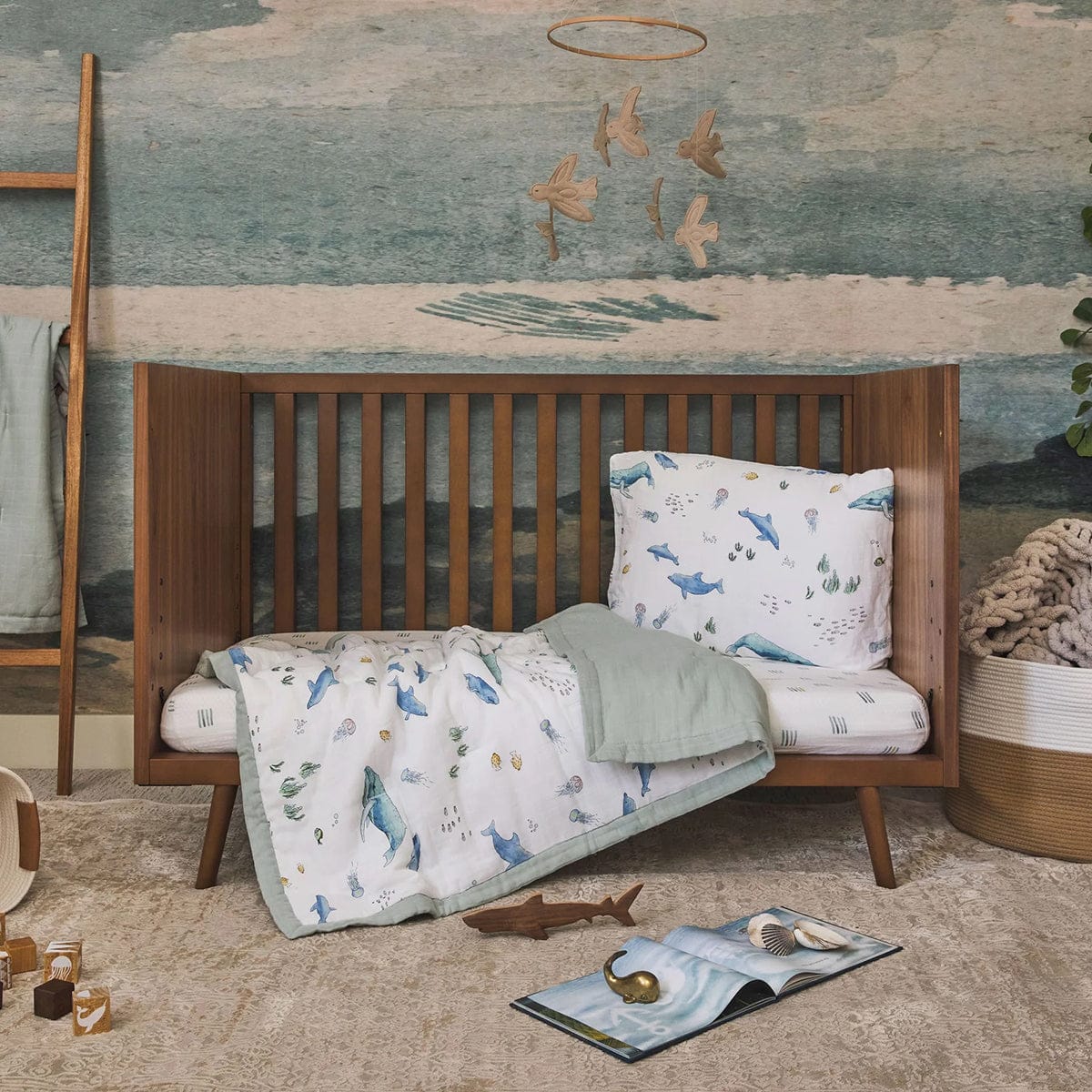Little Unicorn Cotton Muslin Toddler Bedding 3 Piece Set - Whales - UB3009