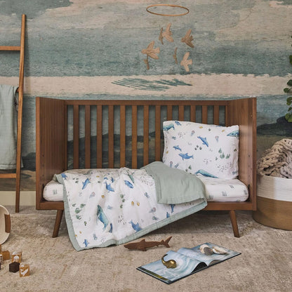 Little Unicorn Cotton Muslin Toddler Bedding 3 Piece Set - Whales - UB3009