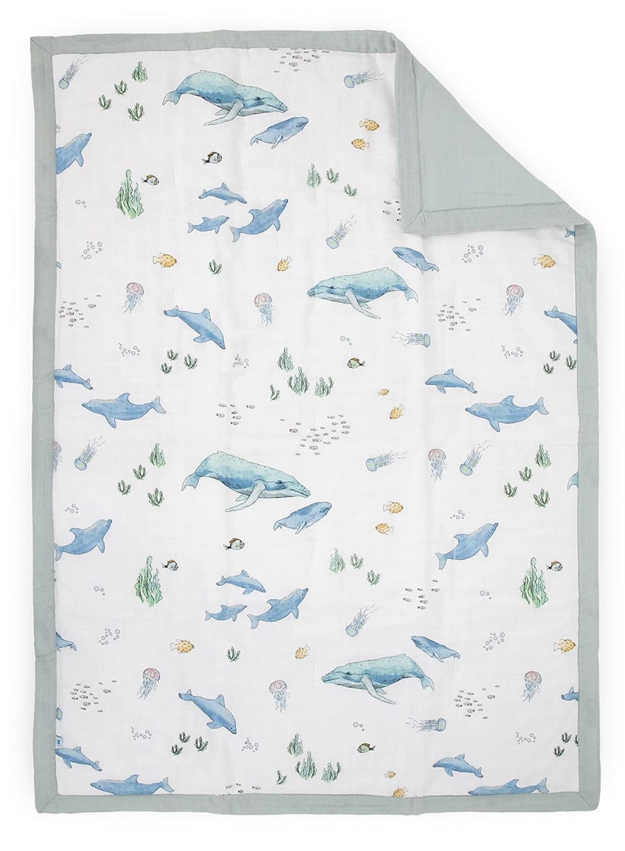 Little Unicorn Cotton Muslin Toddler Bedding 3 Piece Set - Whales - UB3009