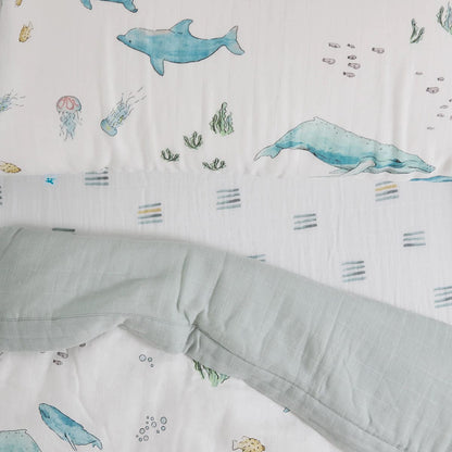 Little Unicorn Cotton Muslin Toddler Bedding 3 Piece Set - Whales - UB3009