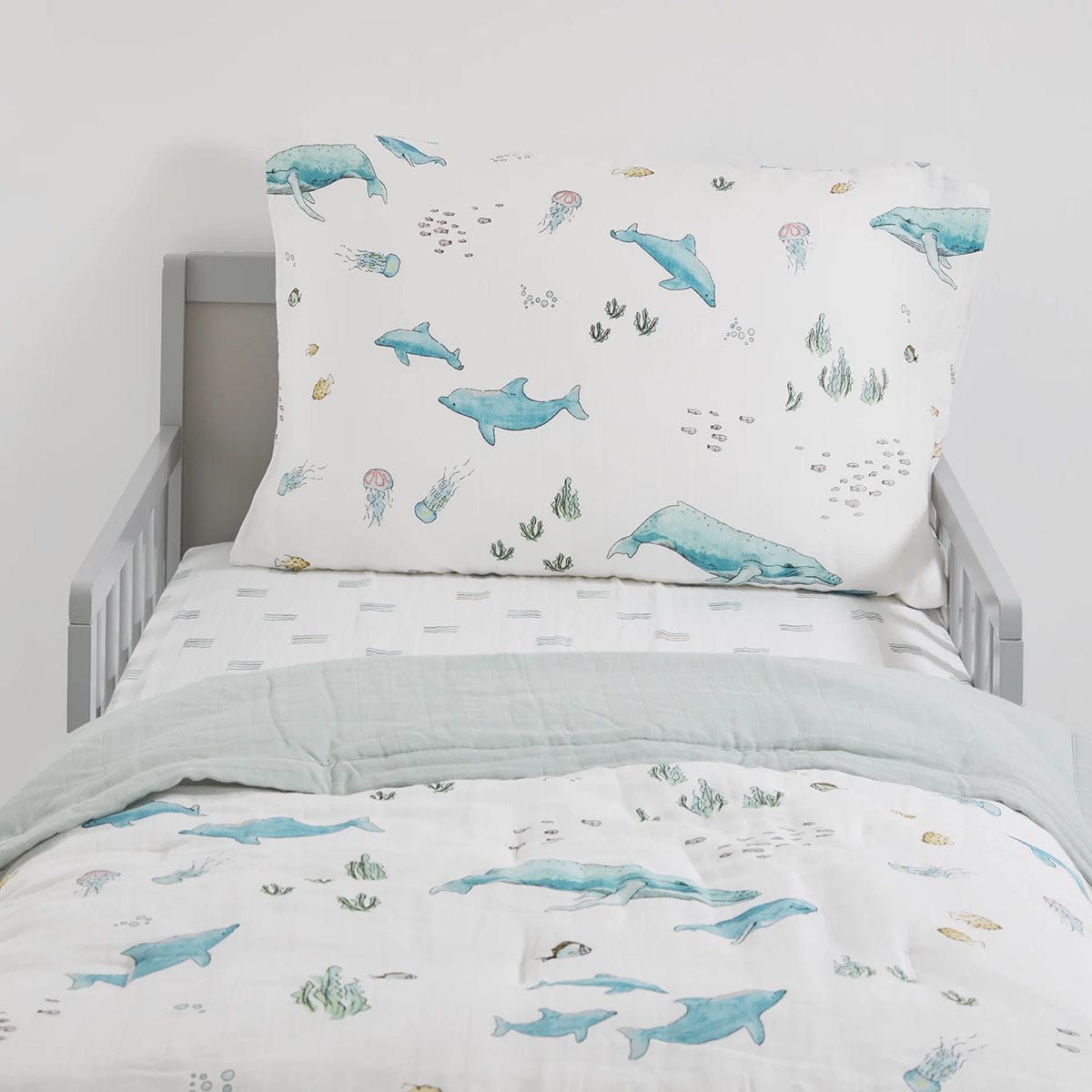 Little Unicorn Cotton Muslin Toddler Bedding 3 Piece Set - Whales - UB3009