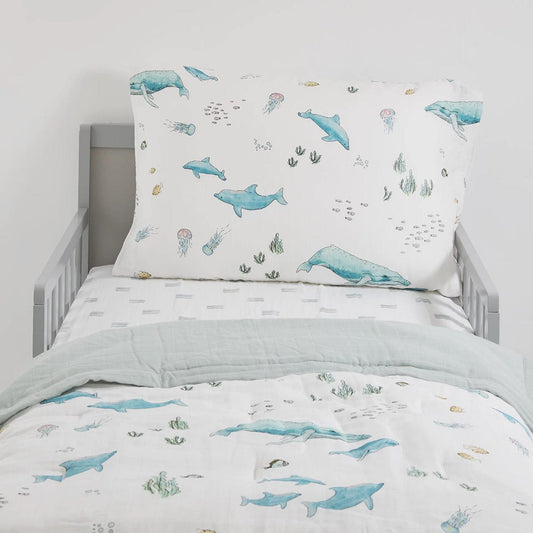 Little Unicorn Cotton Muslin Toddler Bedding 3 Piece Set - Whales - UB3009