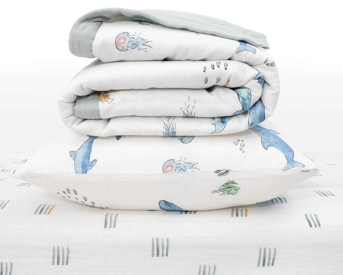 Little Unicorn Cotton Muslin Toddler Bedding 3 Piece Set - Whales - UB3009