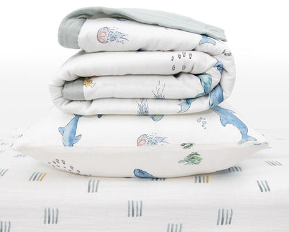 Little Unicorn Cotton Muslin Toddler Bedding 3 Piece Set - Whales - UB3009