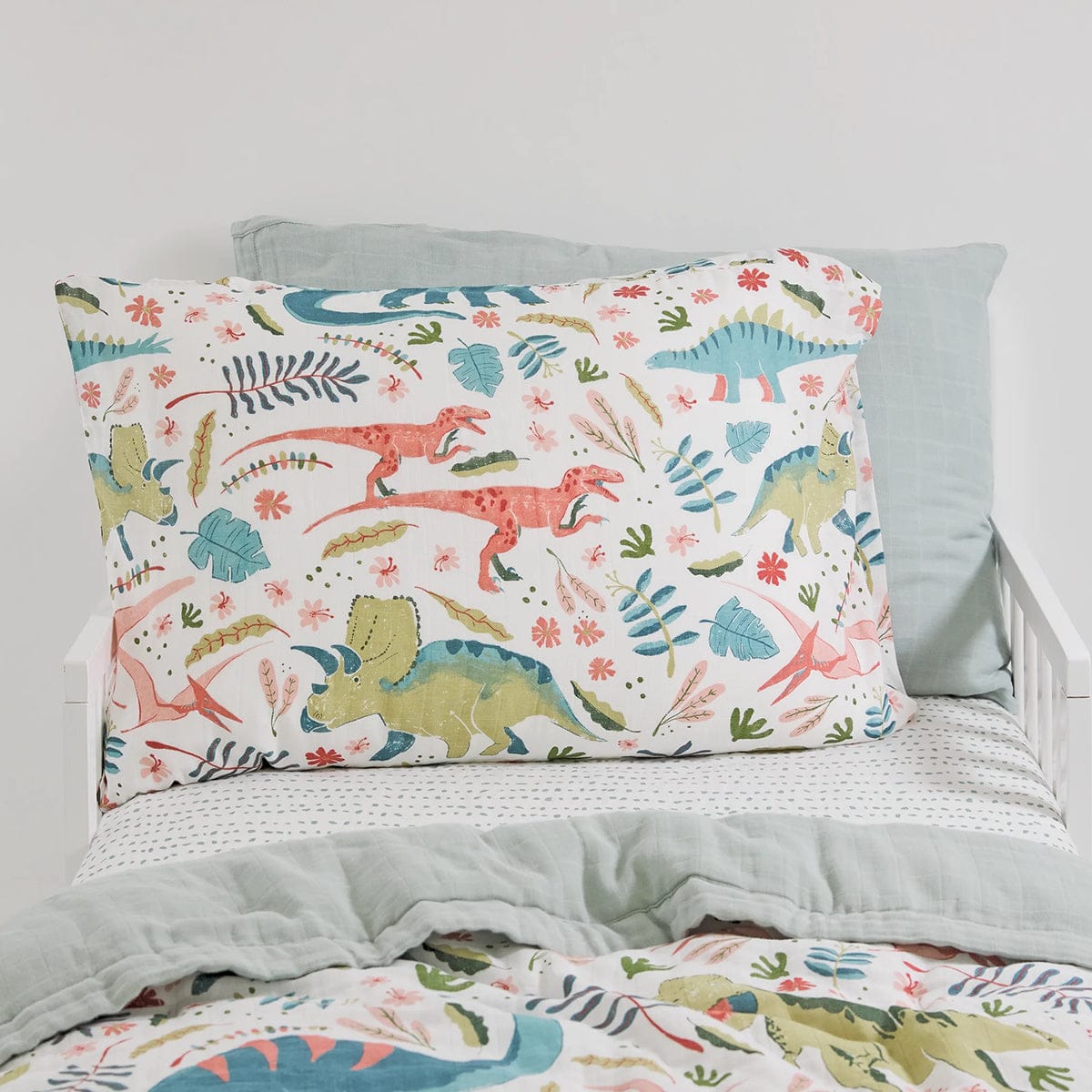 Little Unicorn Cotton Muslin Toddler Pillowcase, 2 Pack - Boho Dino - UB3210