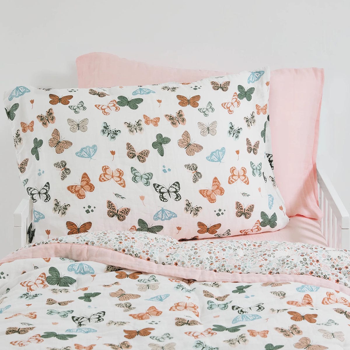 Little Unicorn Cotton Muslin Toddler Pillowcase, 2 Pack - Butterflies - UB3202