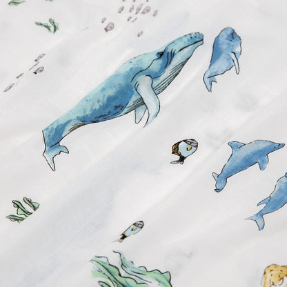 Little Unicorn Cotton Muslin Toddler Pillowcase, 2 Pack - Whales - UB3209