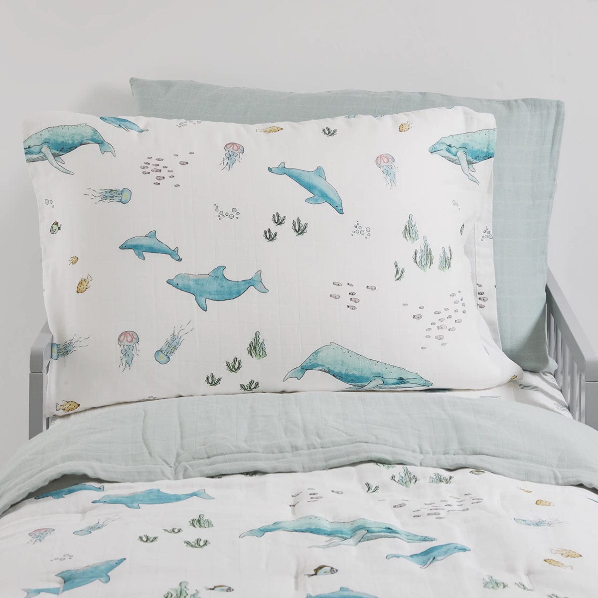 Little Unicorn Cotton Muslin Toddler Pillowcase, 2 Pack - Whales - UB3209