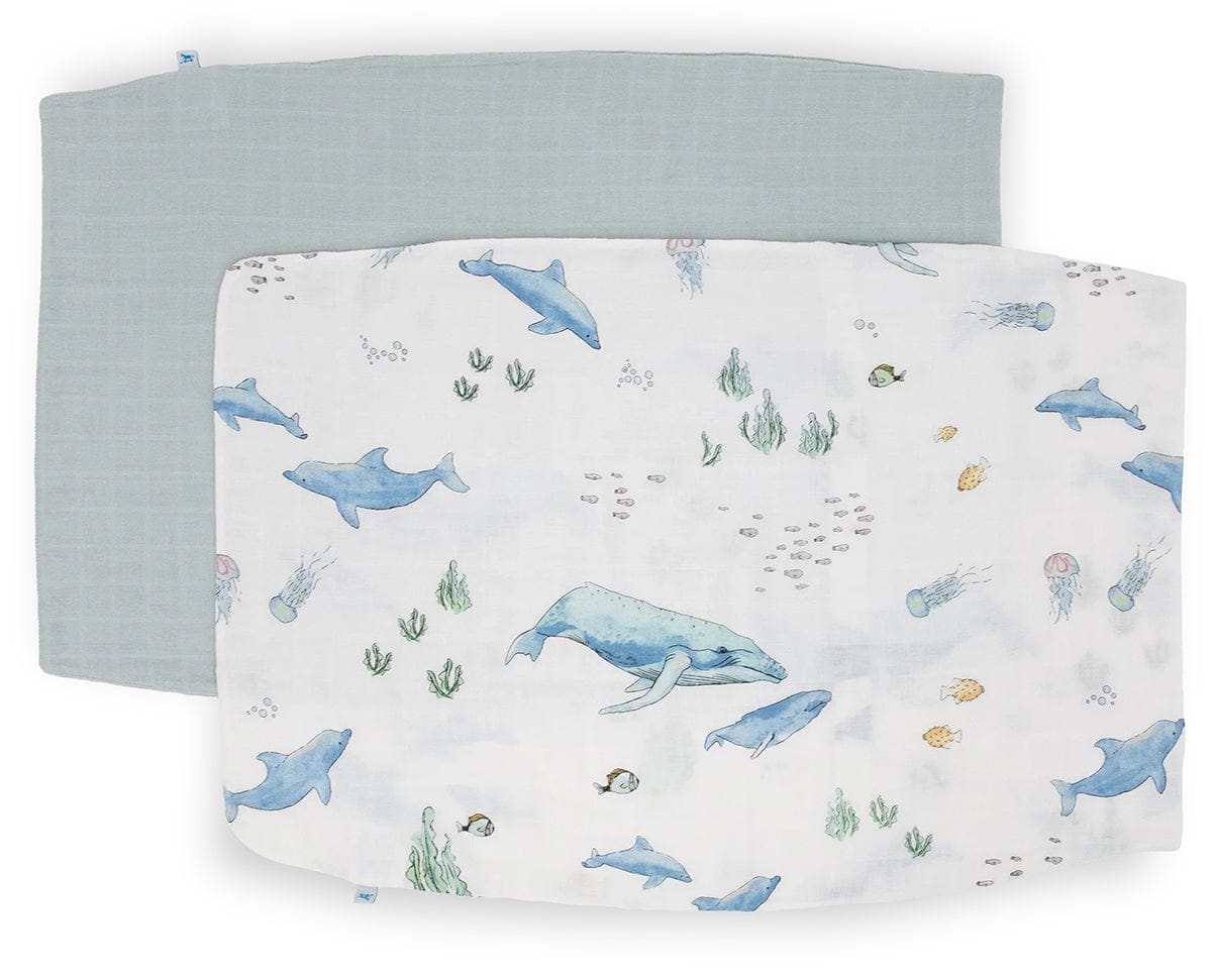 Little Unicorn Cotton Muslin Toddler Pillowcase, 2 Pack - Whales - UB3209