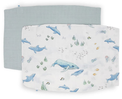 Little Unicorn Cotton Muslin Toddler Pillowcase, 2 Pack - Whales - UB3209