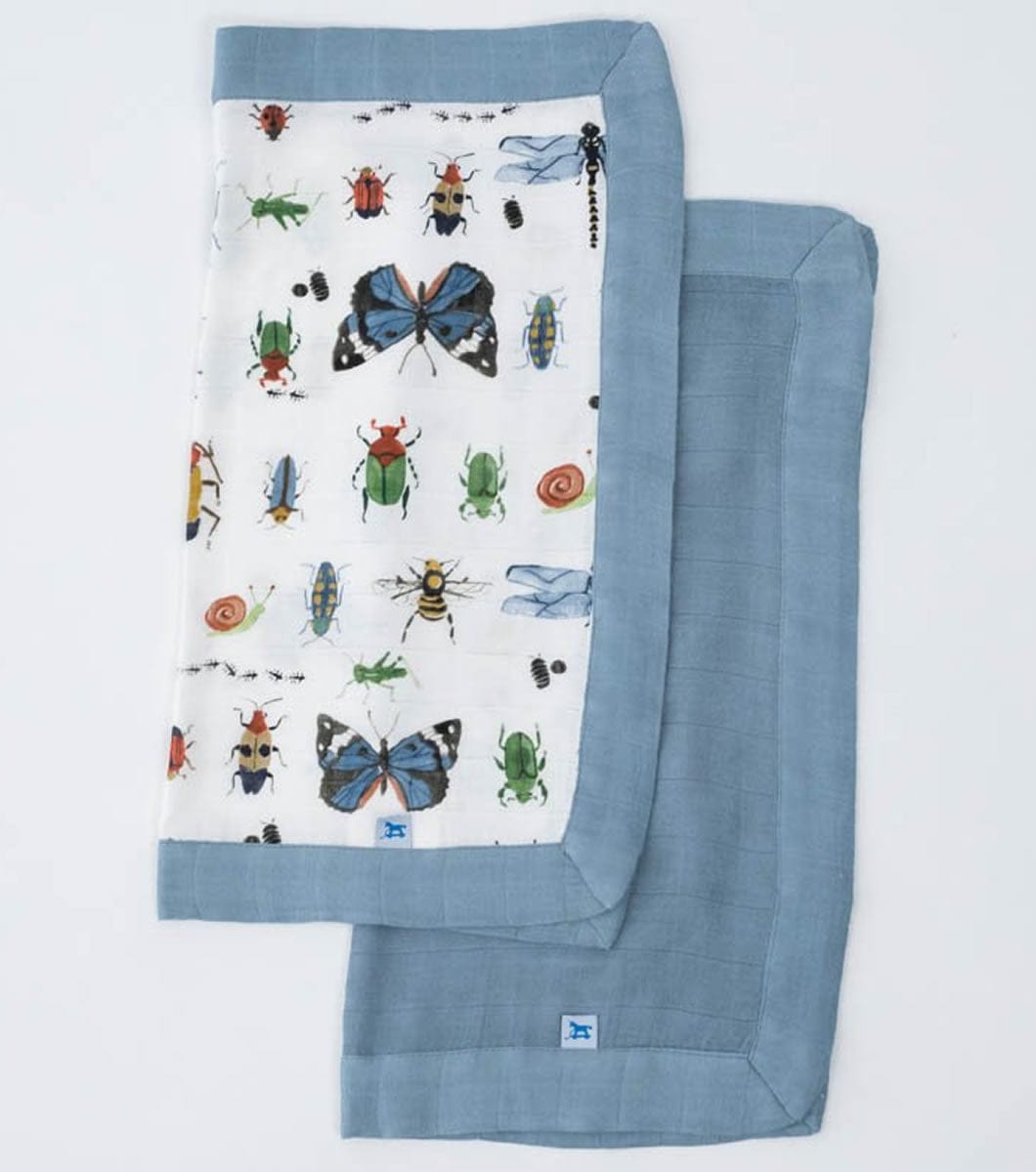 Little Unicorn Deluxe Muslin Security Blanket, 2 Pack - Bugs + Spruce