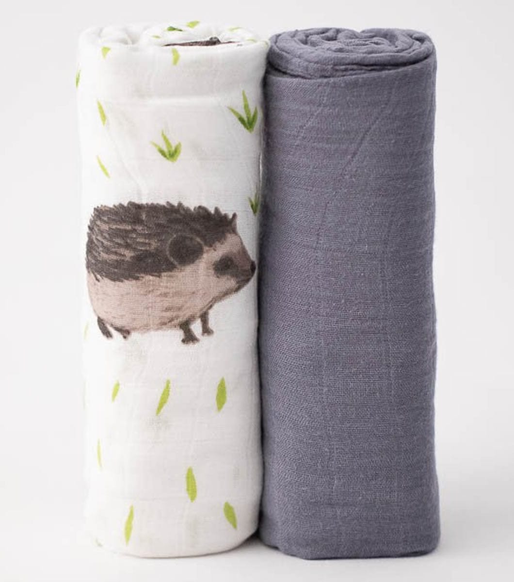 Little Unicorn Deluxe Muslin Swaddle 2 Pack - Charcoal Hedgehog Set