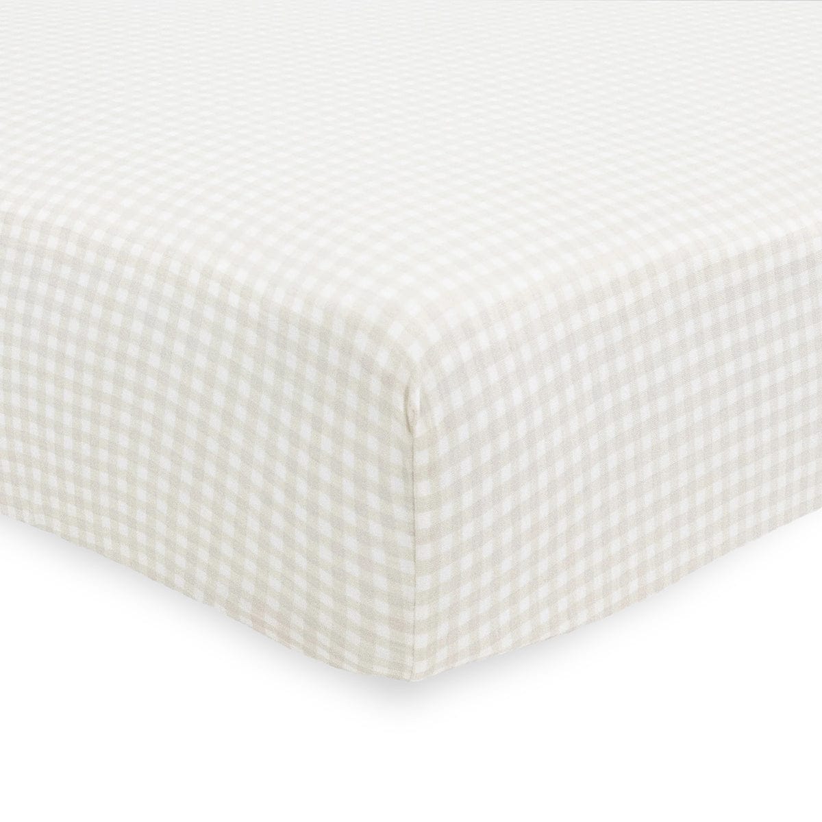 Little Unicorn Stretch Knit Crib Sheet - Tan Gingham - UN1206