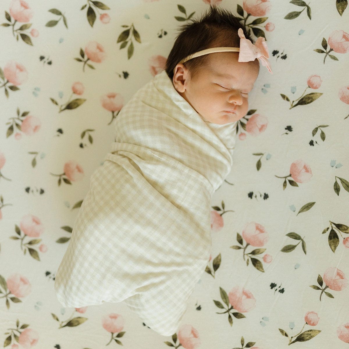Little Unicorn Stretch Knit Swaddle Blanket - Tan Gingham - UB3406