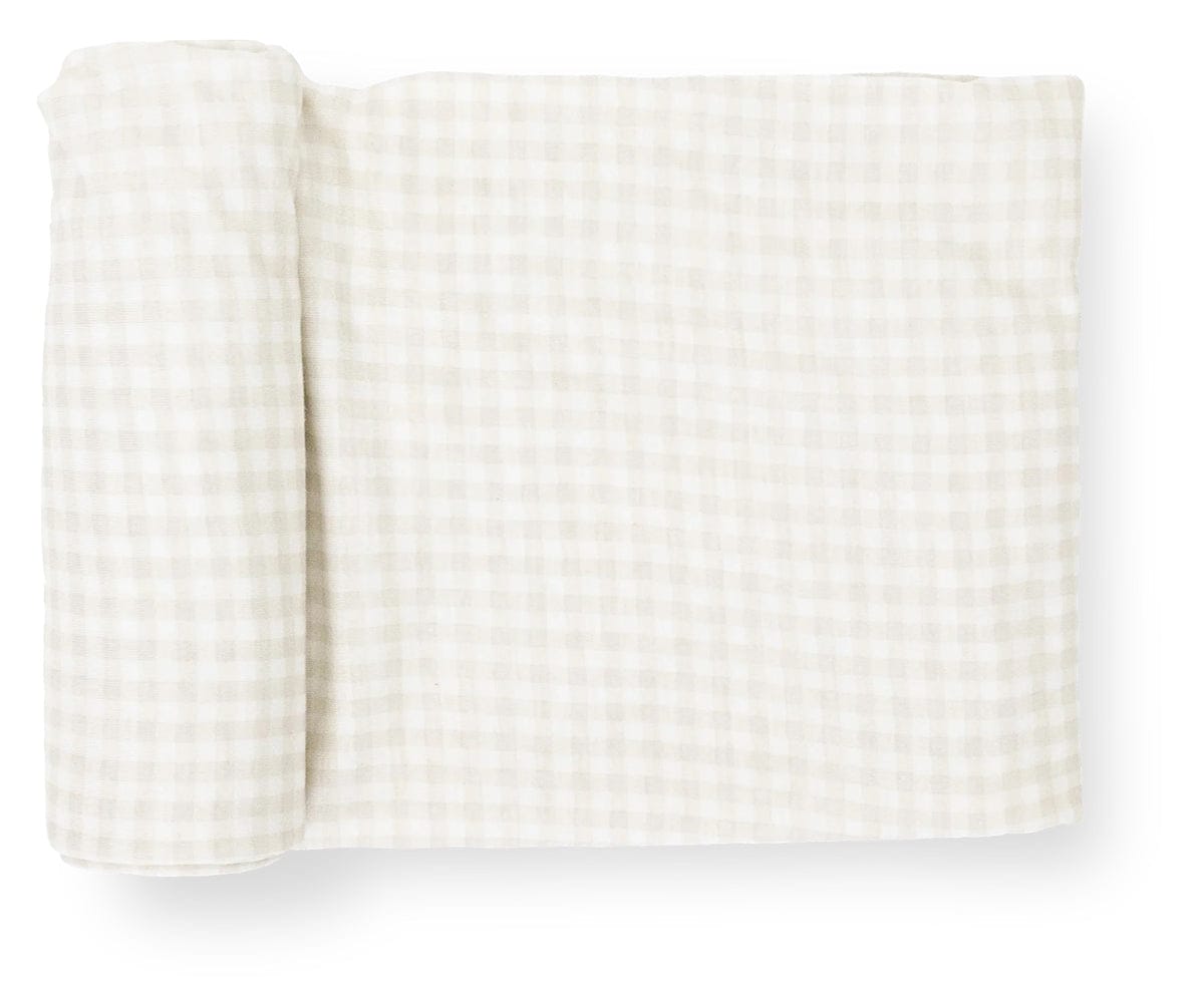 Little Unicorn Stretch Knit Swaddle Blanket - Tan Gingham - UB3406