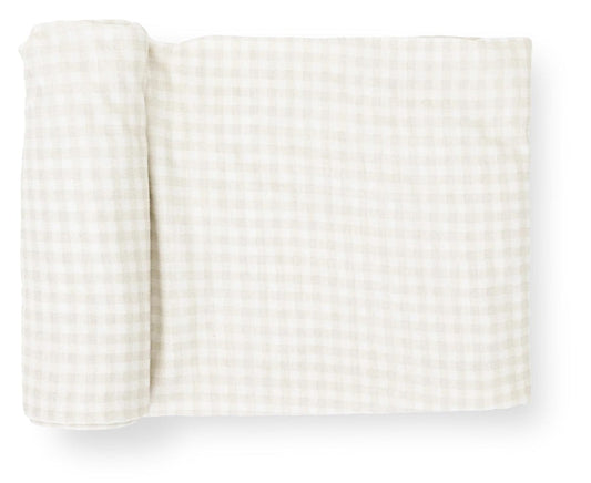 Little Unicorn Stretch Knit Swaddle Blanket - Tan Gingham - UB3406