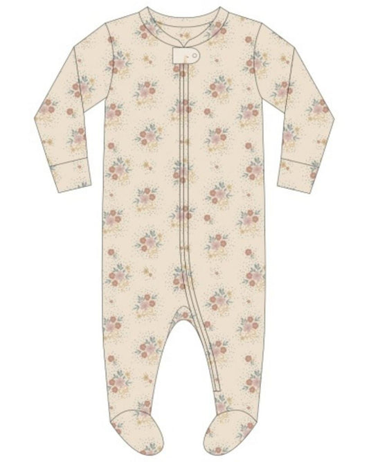Quincy Mae Zip Long Sleeve Sleeper Footie Floral Bouquet - Ecru, 3-6M