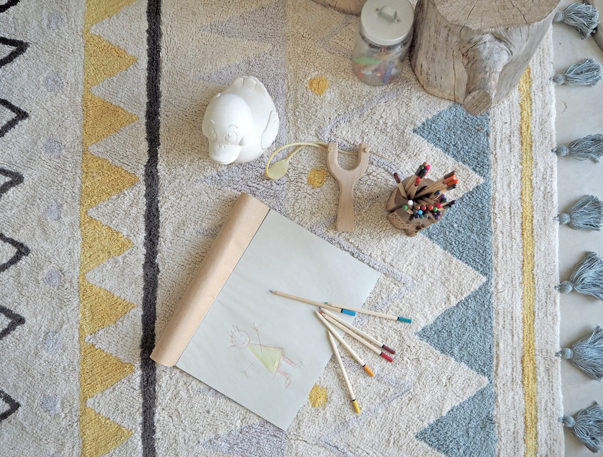 Lorena Canals Azteca Rug - Natural/Vintage Blue (4' 8" x 6' 7") - C-AZ-NVB-L