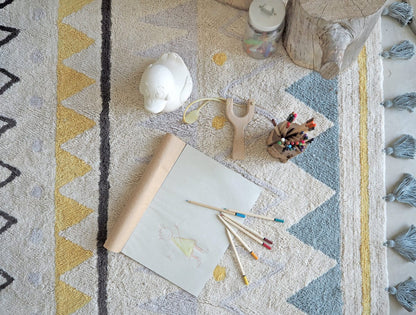 Lorena Canals Azteca Rug - Natural/Vintage Blue (4' 8" x 6' 7") - C-AZ-NVB-L