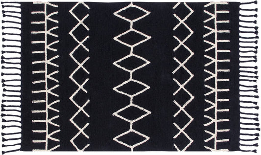 Lorena Canals Bereber Rug - Black (4' 8" x 6' 7") - C-BW-BE-BLACK