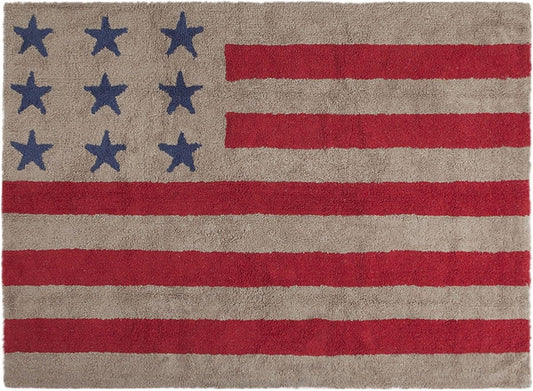 Lorena Canals Flag Rug, USA - Linen/Red (4' x 5' 3") - C-FA-LR