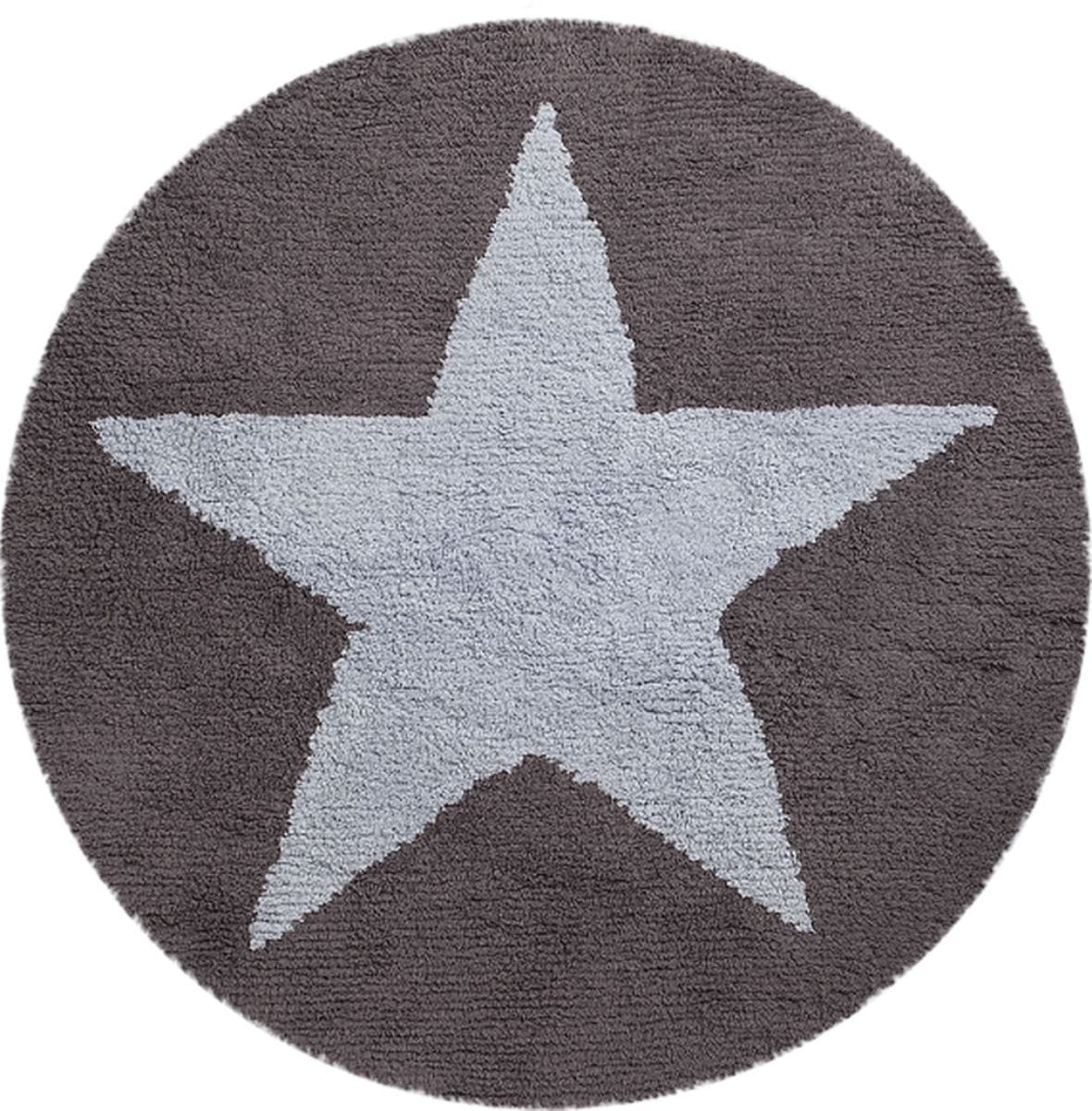 Lorena Canals Reversible Round Rug - Star - Blue/Dark Grey (4' 8") - C-SR-ADG
