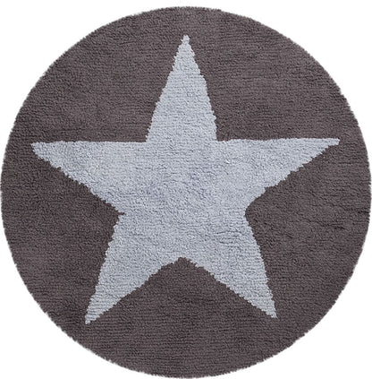 Lorena Canals Reversible Round Rug - Star - Blue/Dark Grey (4' 8") - C-SR-ADG