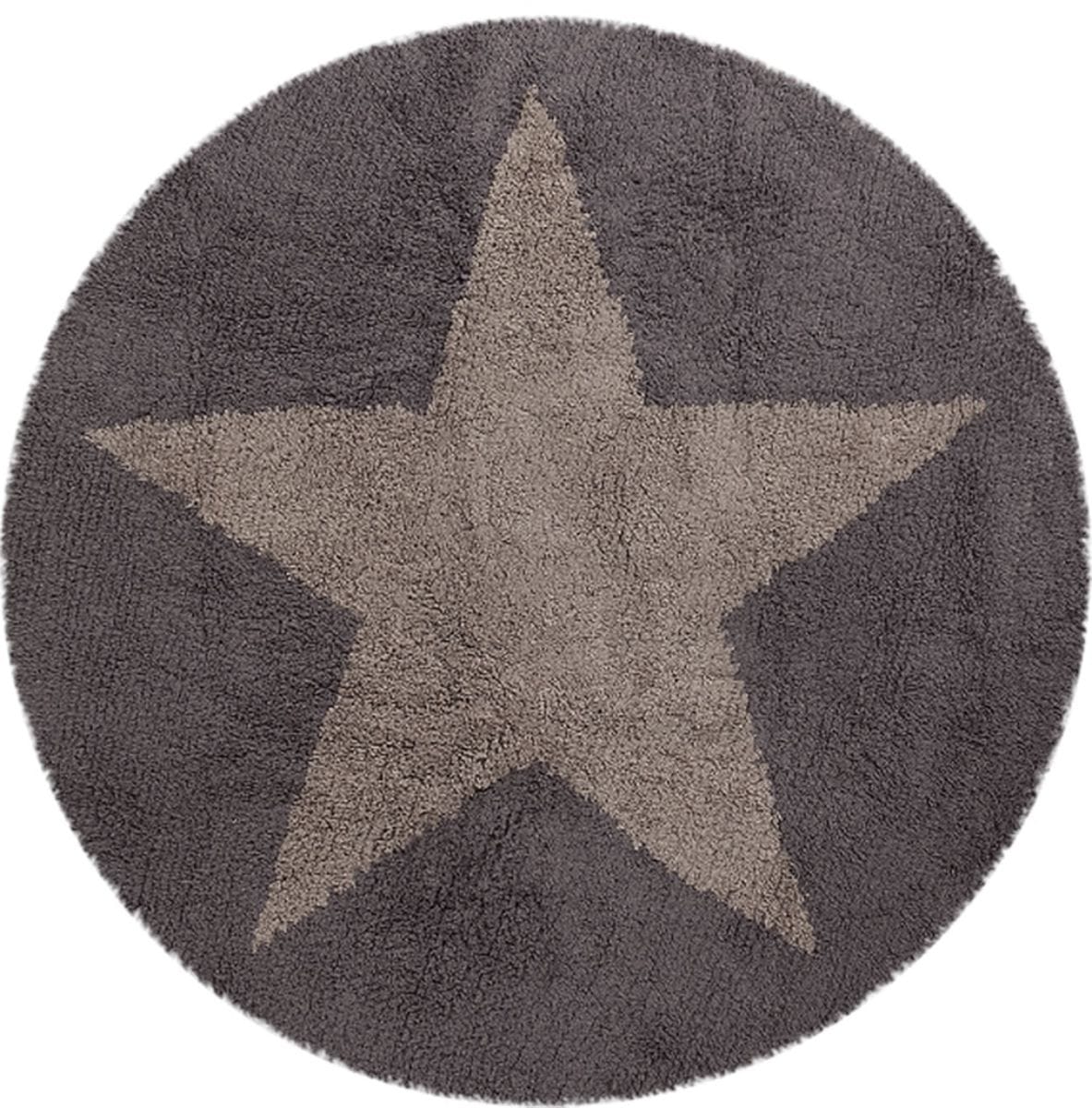 Lorena Canals Reversible Round Rug - Star - Linen/Dark Grey (4' 8") - C-SR-LDG