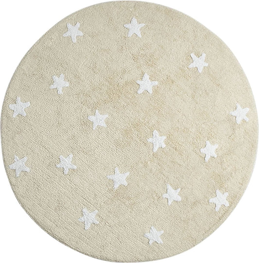 Lorena Canals Round Rug - Sky - Beige (4' 8") - C-10008