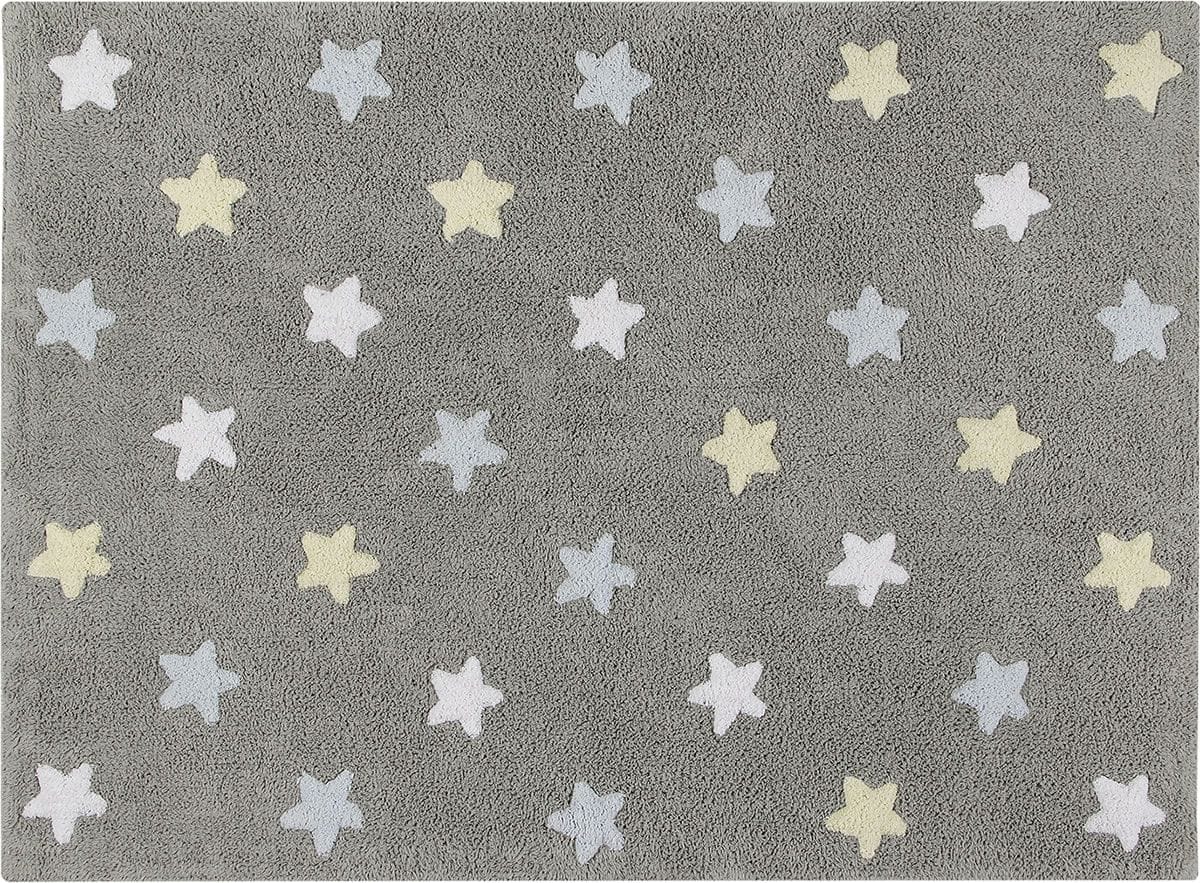 Lorena Canals Tricolor Stars Rug - Grey/Blue (4' x 5' 3") - C-ST-B