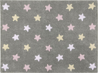 Lorena Canals Tricolor Stars Rug - Grey/Pink (4' x 5' 3") - C-ST-P