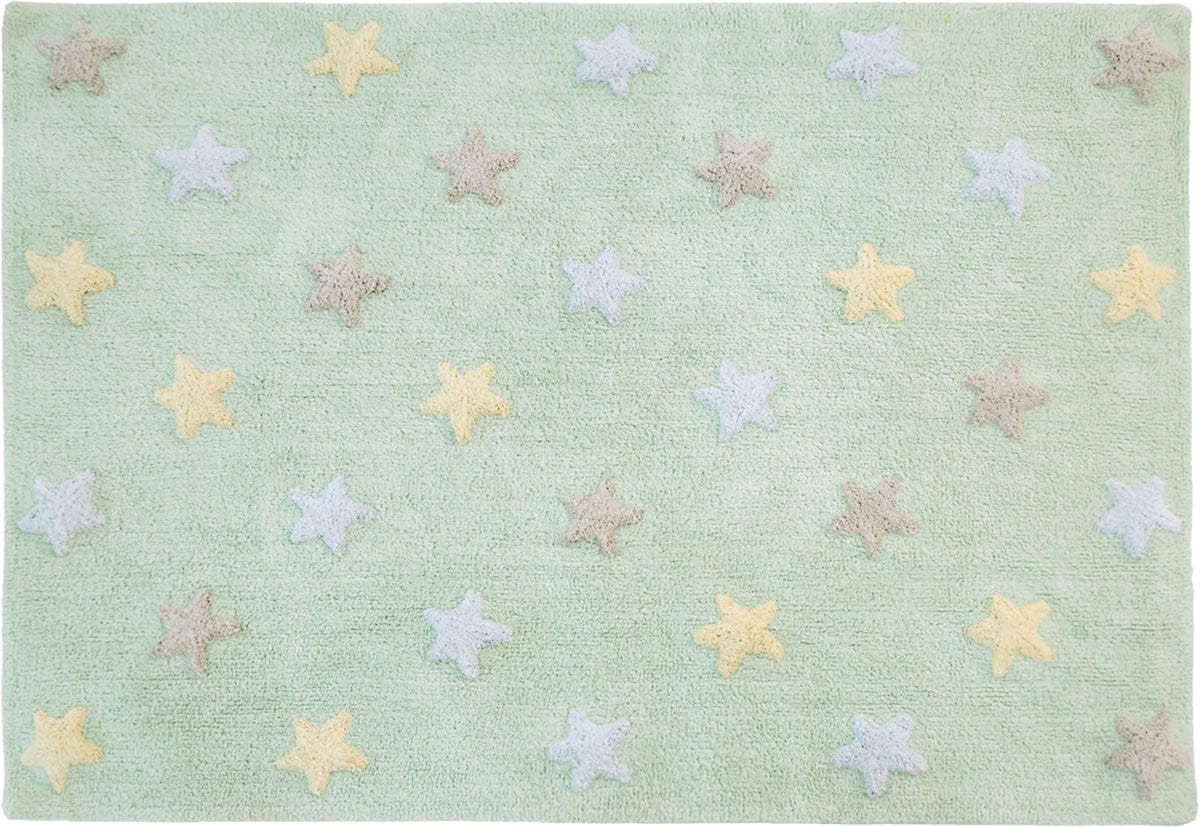Lorena Canals Tricolor Stars Rug - Soft Mint (4' x 5' 3") - C-ST-SM