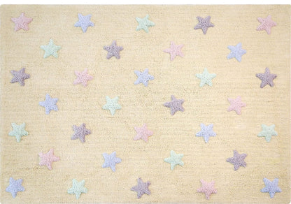 Lorena Canals Tricolor Stars Rug - Vanilla (4' x 5' 3") - C-ST-V