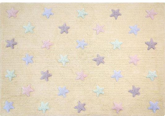 Lorena Canals Tricolor Stars Rug - Vanilla (4' x 5' 3") - C-ST-V