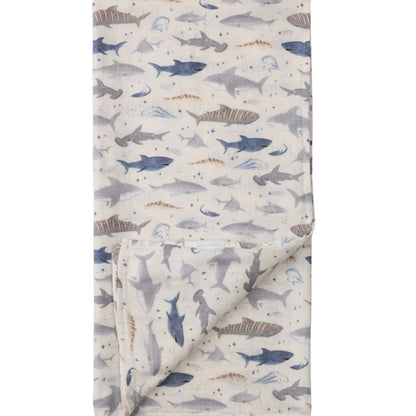 Loulou Lollipop Baby Muslin Swaddle in Tanboocel® Viscose from Bamboo - Smiley Sharks