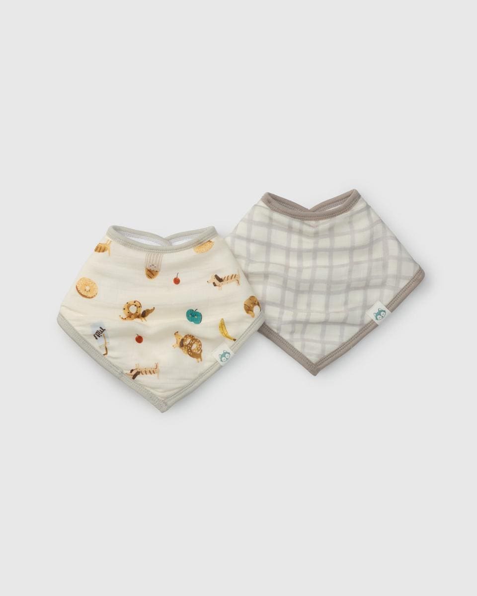 Loulou Lollipop Bandana Baby Bib 2-Pack - French Breakfast