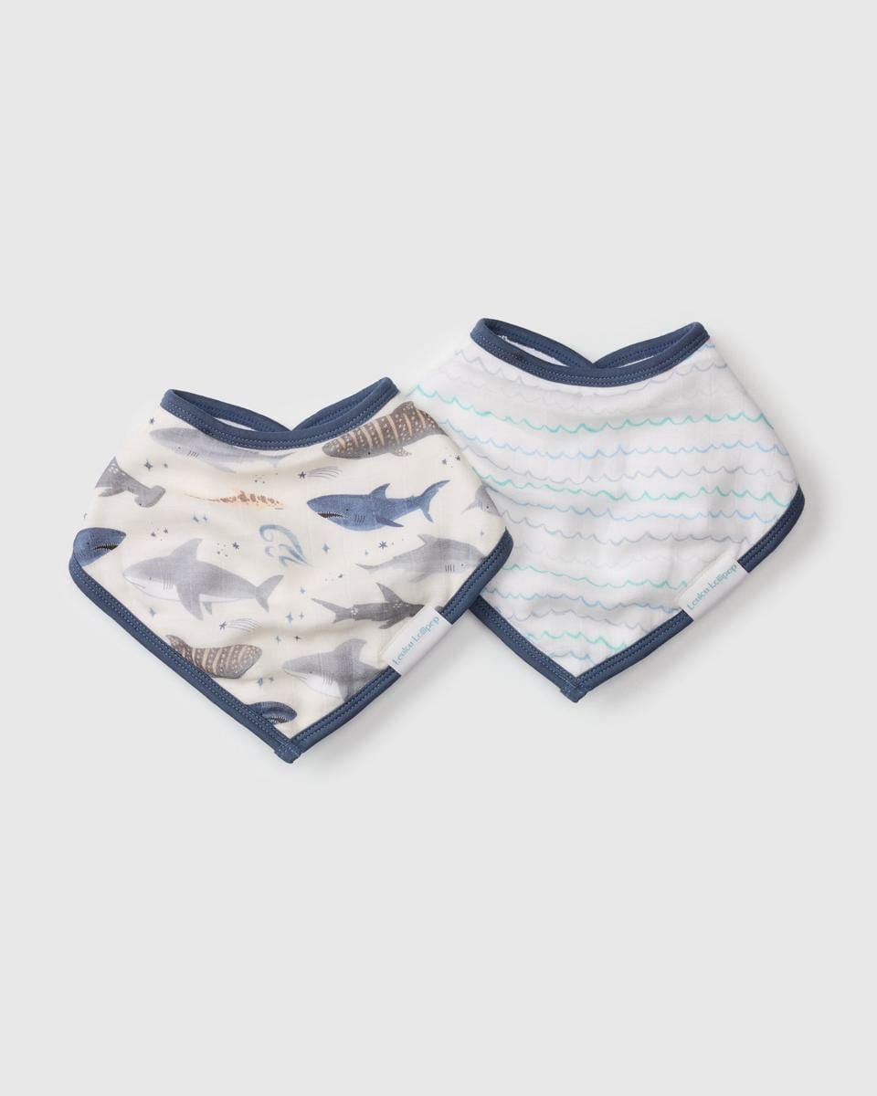 Loulou Lollipop Bandana Baby Bib 2-Pack - Smiley Sharks