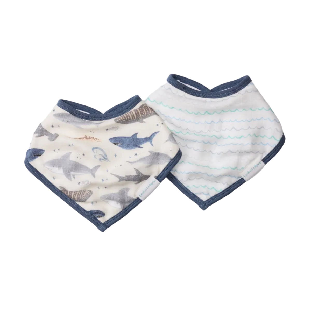 Loulou Lollipop Bandana Baby Bib 2-Pack - Smiley Sharks