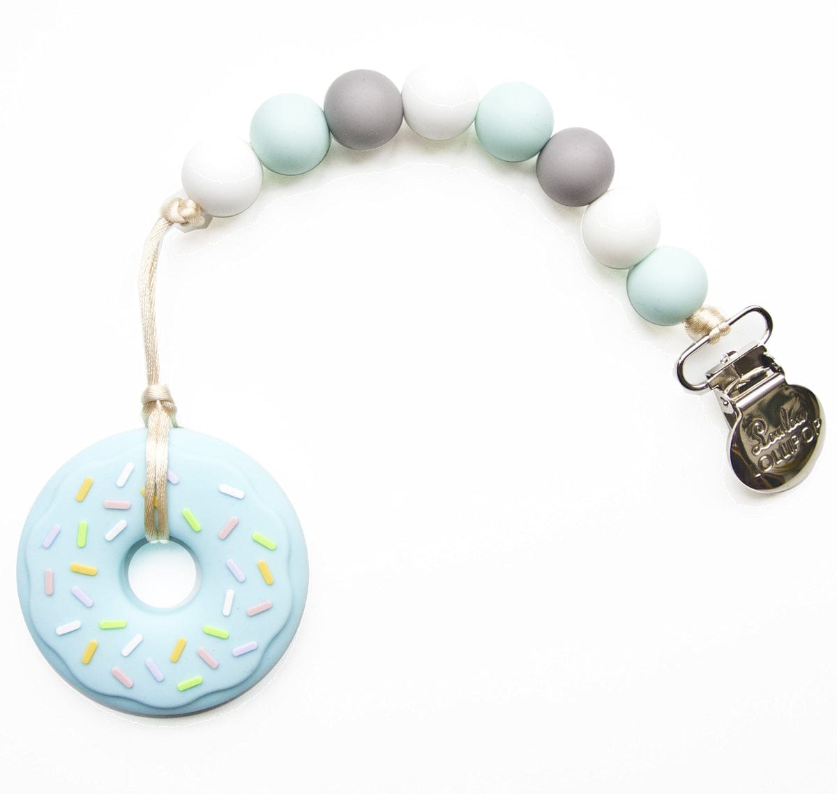 Loulou Lollipop Blue Donut Silicone Teether with Holder - Blue Gray - TEETHER-DONUT-BLU