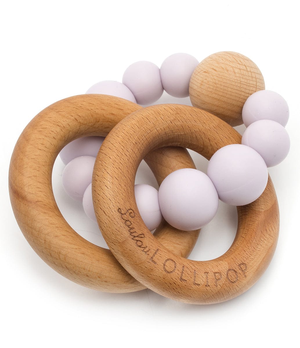 Loulou Lollipop Bubble Wood + Silicone Teether Rattle - Lilac - BUBLAC