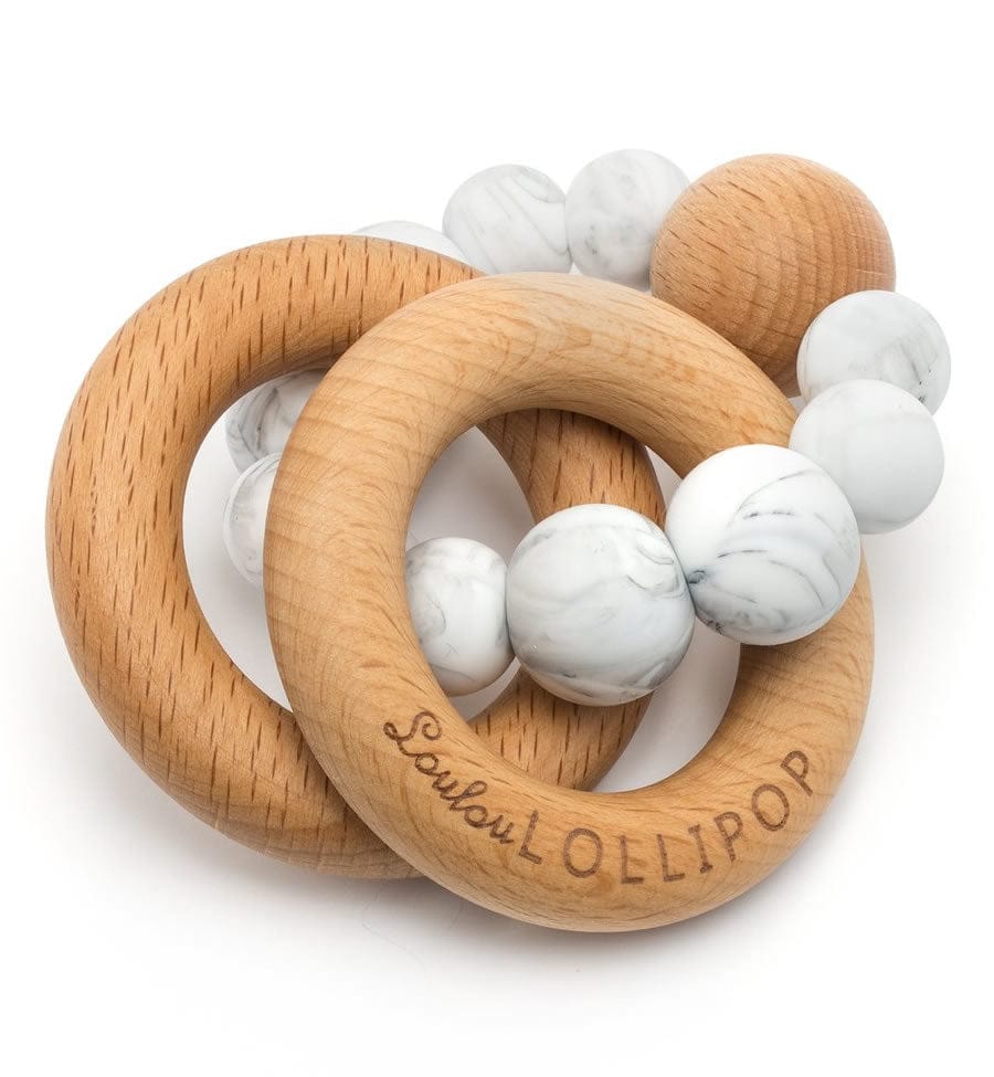 Loulou Lollipop Bubble Wood + Silicone Teether Rattle - Marble - BUBBLE-MARBLE