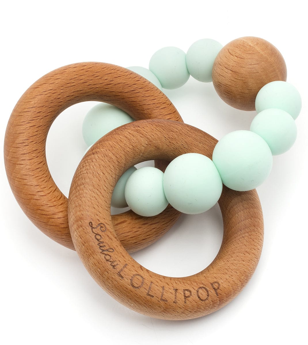 Loulou Lollipop Bubble Wood + Silicone Teether Rattle - Mint - BUBMT