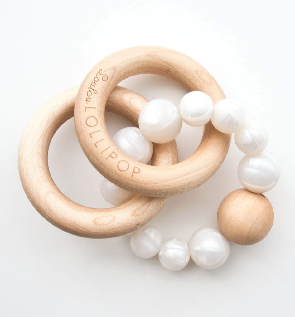 Loulou Lollipop Bubble Wood + Silicone Teether Rattle - Pearl - BUBBLE-PEARL