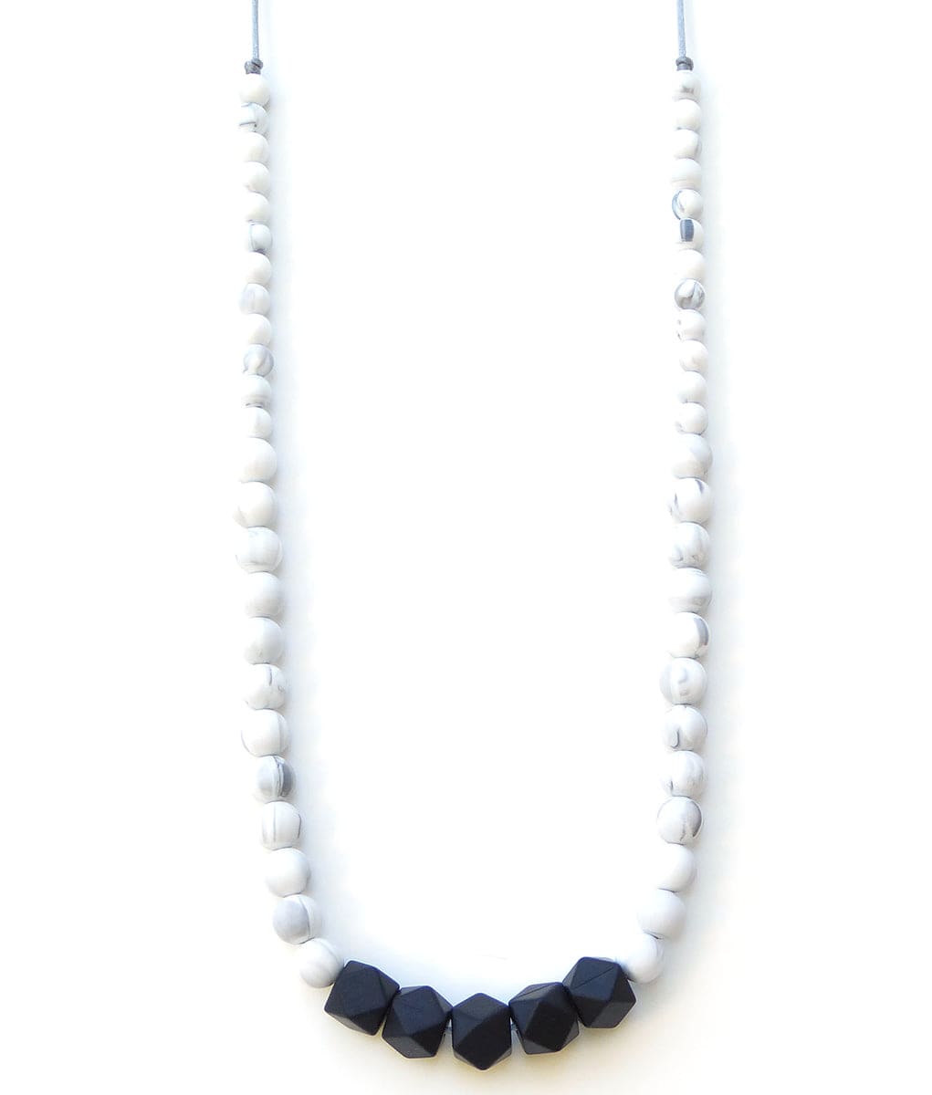 Loulou Lollipop Carrera Marble Silicone Teething Necklace - Black - CARRERA-BLACK