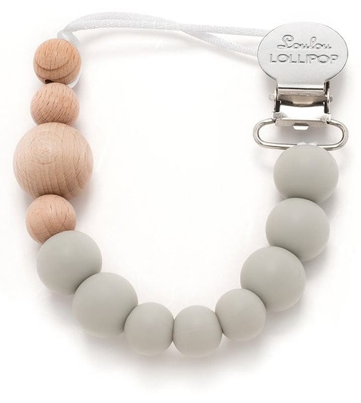 Loulou Lollipop Color Block Silicone & Wood Pacifier Clip - Cool Gray - CBLOCGR